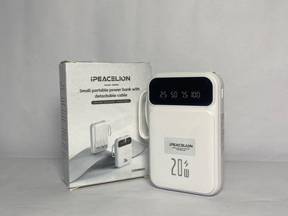 IPEACELION Portable Charger with Built in Cables 5000mAh, USB C Power Bank with 5 Outputs and LED Display, Small & Slim Battery Pack Compatible with iPhone/iPad/Samsung and Android Devices for Travel