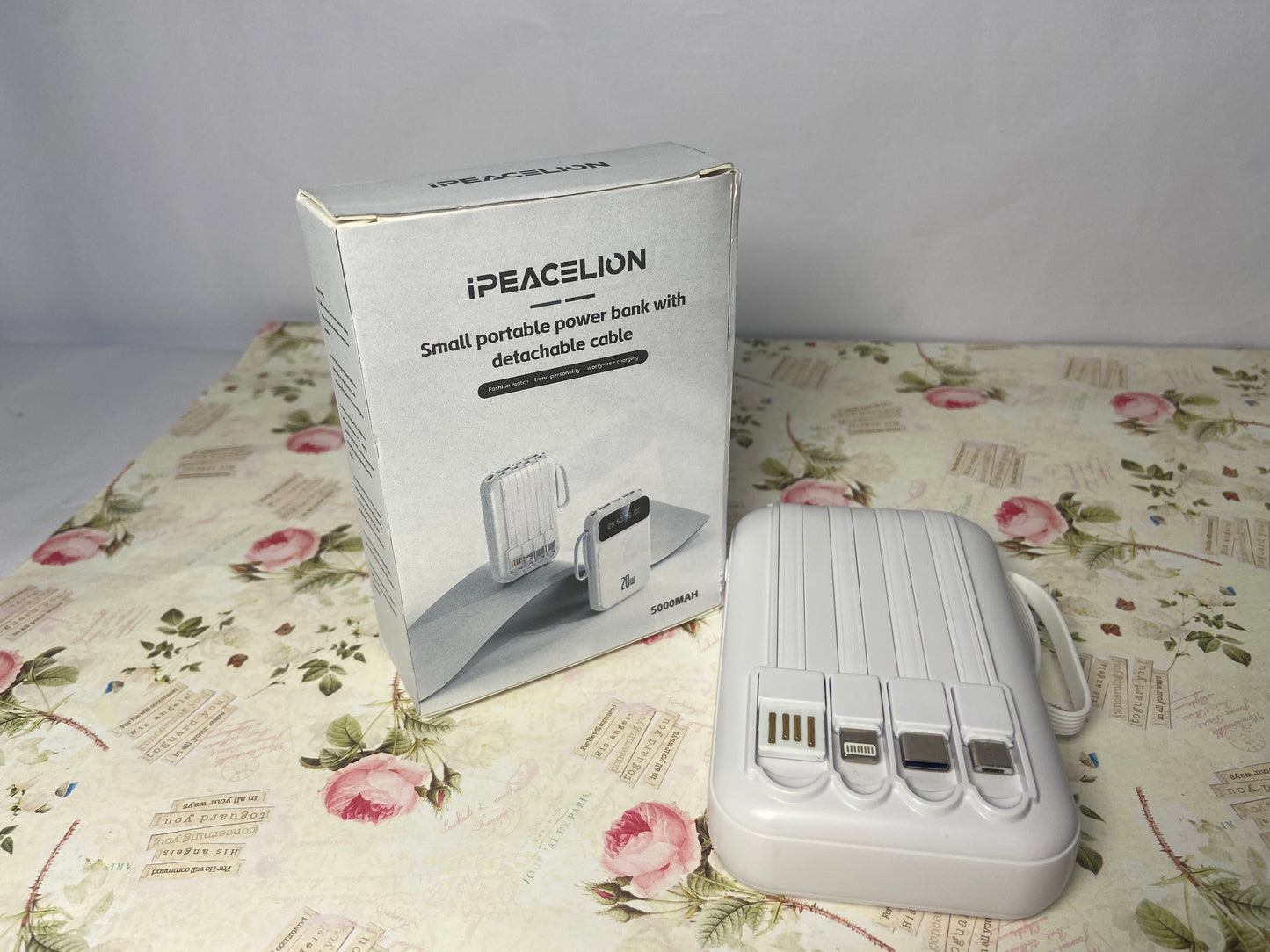 IPEACELION Portable Charger with Built in Cables 5000mAh, USB C Power Bank with 5 Outputs and LED Display, Small & Slim Battery Pack Compatible with iPhone/iPad/Samsung and Android Devices for Travel