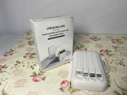 IPEACELION Portable Charger with Built in Cables 5000mAh, USB C Power Bank with 5 Outputs and LED Display, Small & Slim Battery Pack Compatible with iPhone/iPad/Samsung and Android Devices for Travel