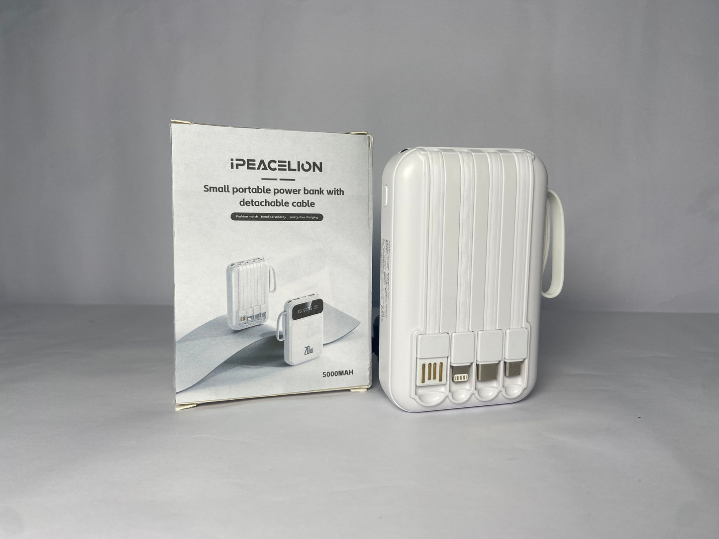IPEACELION Portable Charger with Built in Cables 5000mAh, USB C Power Bank with 5 Outputs and LED Display, Small & Slim Battery Pack Compatible with iPhone/iPad/Samsung and Android Devices for Travel