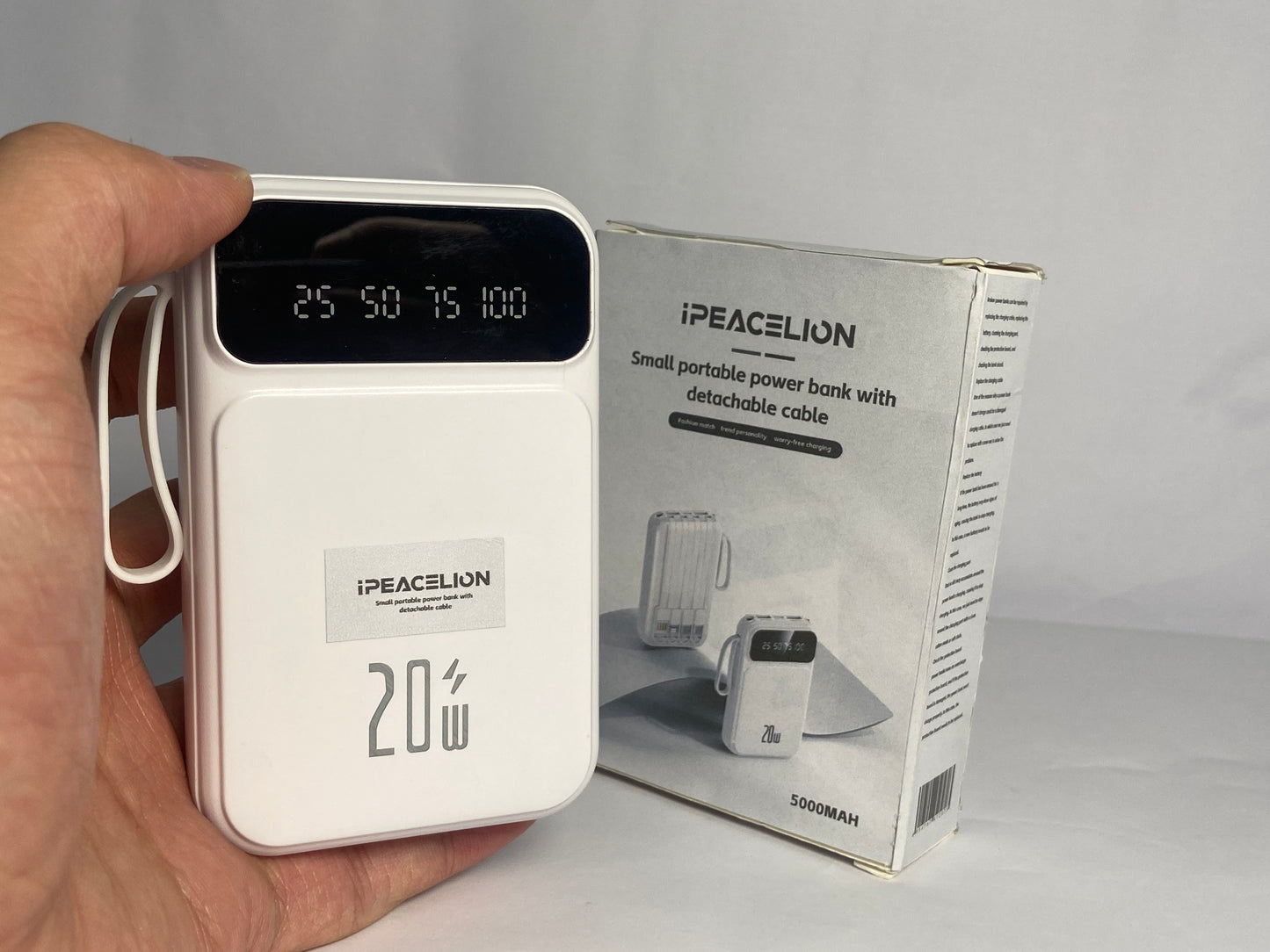 IPEACELION Portable Charger with Built in Cables 5000mAh, USB C Power Bank with 5 Outputs and LED Display, Small & Slim Battery Pack Compatible with iPhone/iPad/Samsung and Android Devices for Travel