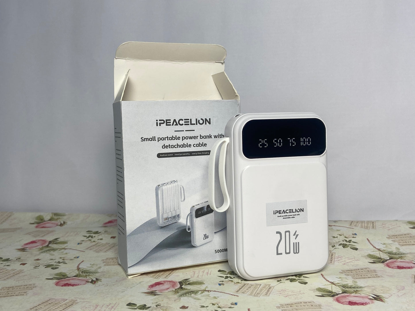 IPEACELION Portable Charger with Built in Cables 5000mAh, USB C Power Bank with 5 Outputs and LED Display, Small & Slim Battery Pack Compatible with iPhone/iPad/Samsung and Android Devices for Travel