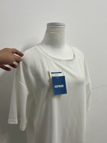 IQFREE White Oversized Mid-Sleeve T-Shirt Textured Fabric A Comfortable & Versatile Item for Daily Leisure