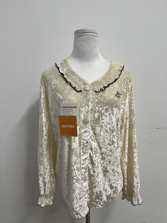 IQFREE Coats Light Yellow Velvet Lace Blouse Retro & Sweet Atmosphere Outfit Item