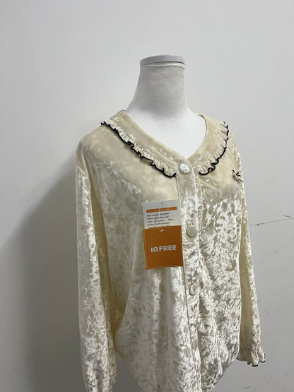 IQFREE Coats Light Yellow Velvet Lace Blouse Retro & Sweet Atmosphere Outfit Item