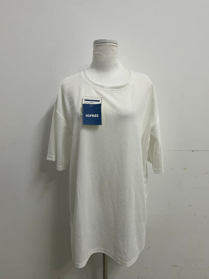 IQFREE White Oversized Mid-Sleeve T-Shirt Textured Fabric A Comfortable & Versatile Item for Daily Leisure