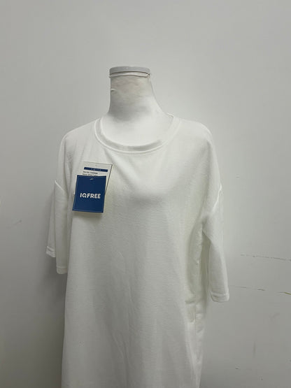 IQFREE White Oversized Mid-Sleeve T-Shirt Textured Fabric A Comfortable & Versatile Item for Daily Leisure