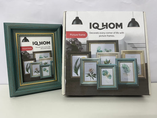 IQHOM Vintage Teal Picture Frame with Gold Beaded Trim: Elegant Durable Composite Photo Frame for Home Decor, Office Display & Commemorative Gift
