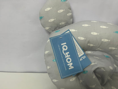 IQHOM Baby Headrest Pillow: Soft Gray Fish-Print U-Shaped Pillow with Breathable Fabric – Gentle Neck & Head Support for Infants in Cribs/Strollers