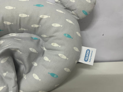 IQHOM Baby Headrest Pillow: Soft Gray Fish-Print U-Shaped Pillow with Breathable Fabric – Gentle Neck & Head Support for Infants in Cribs/Strollers