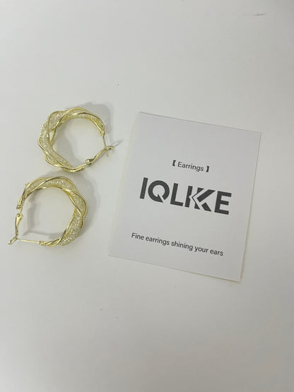【IQLIKE Gold Woven Hoop Earrings】—— Shiny Accent for Your Daily Style