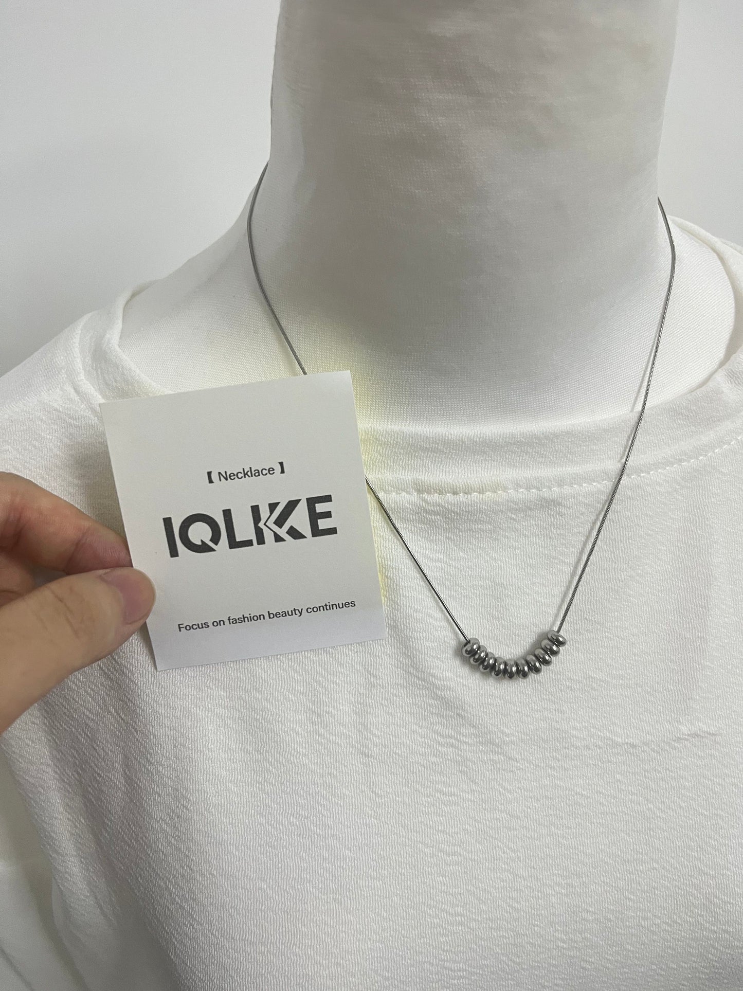 【IQLIKE Silver Minimalist Beaded Necklace】—— Sleek Accent for Daily Fashion