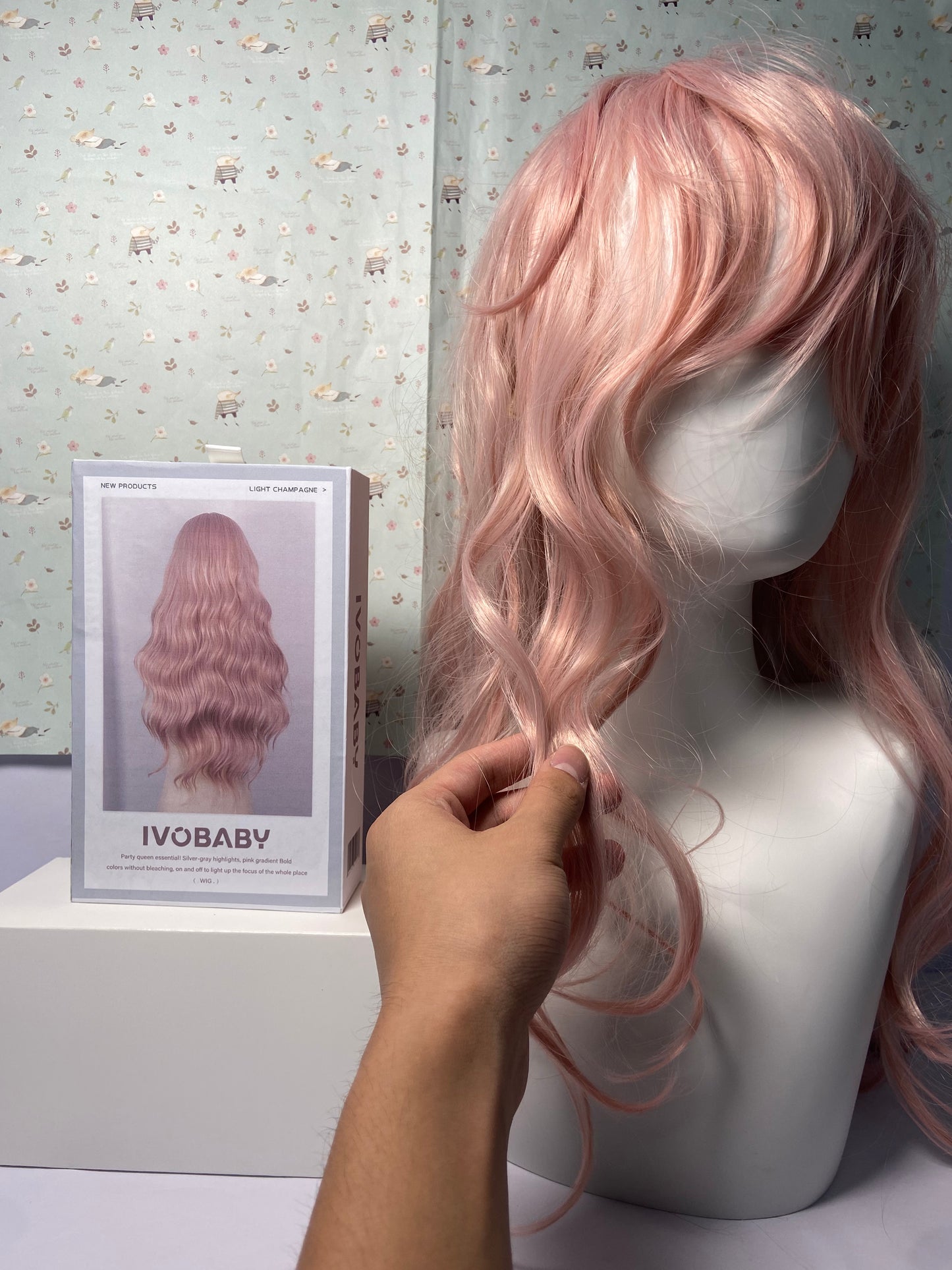 IVOBABY 80cm Long Curly Natural Hair Cosplay Wig with Bangs Colorful Halloween Costume Party Wigs for Women (Pink)