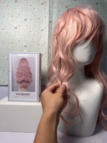 IVOBABY 80cm Long Curly Natural Hair Cosplay Wig with Bangs Colorful Halloween Costume Party Wigs for Women (Pink)
