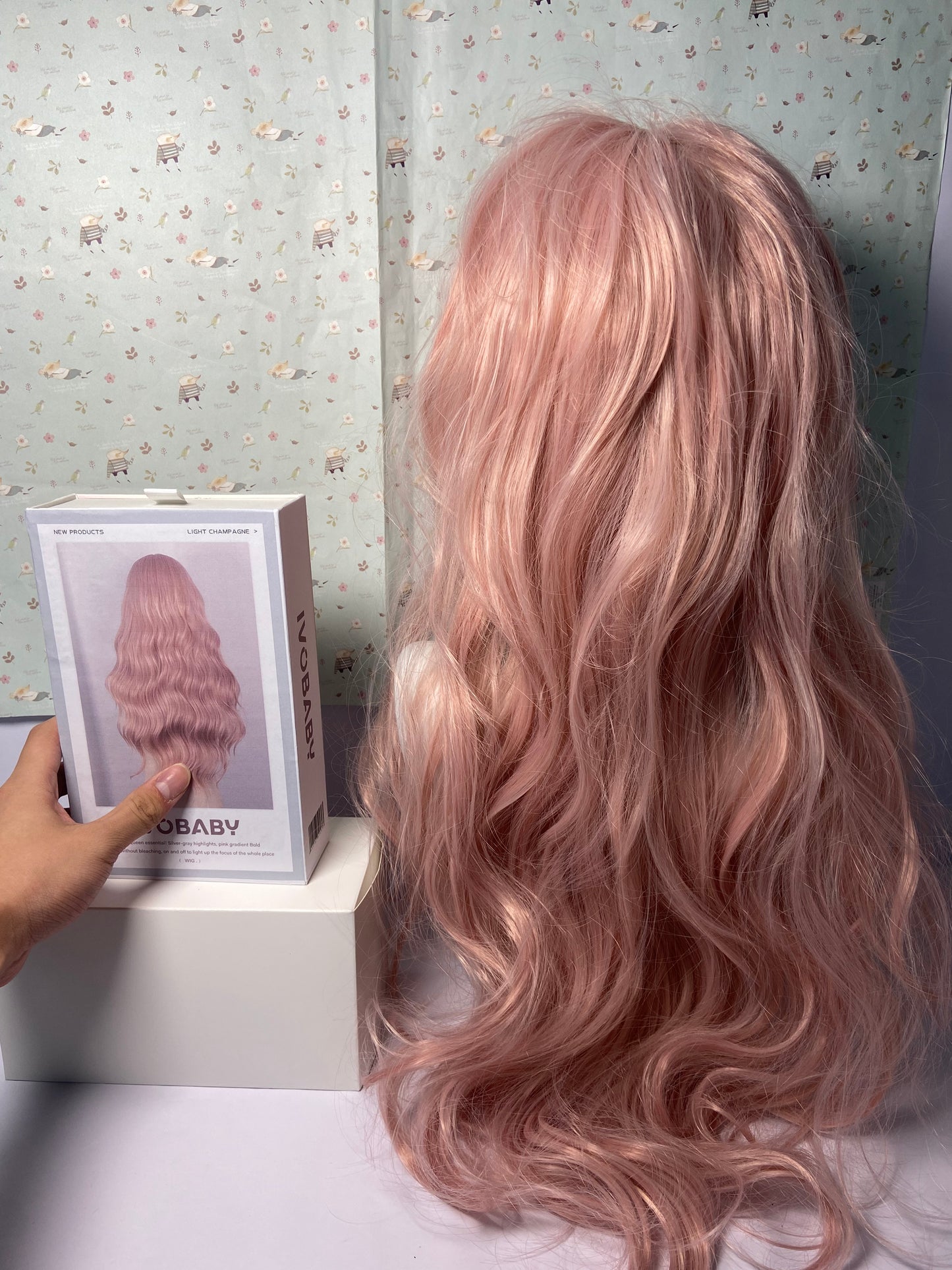 IVOBABY 80cm Long Curly Natural Hair Cosplay Wig with Bangs Colorful Halloween Costume Party Wigs for Women (Pink)