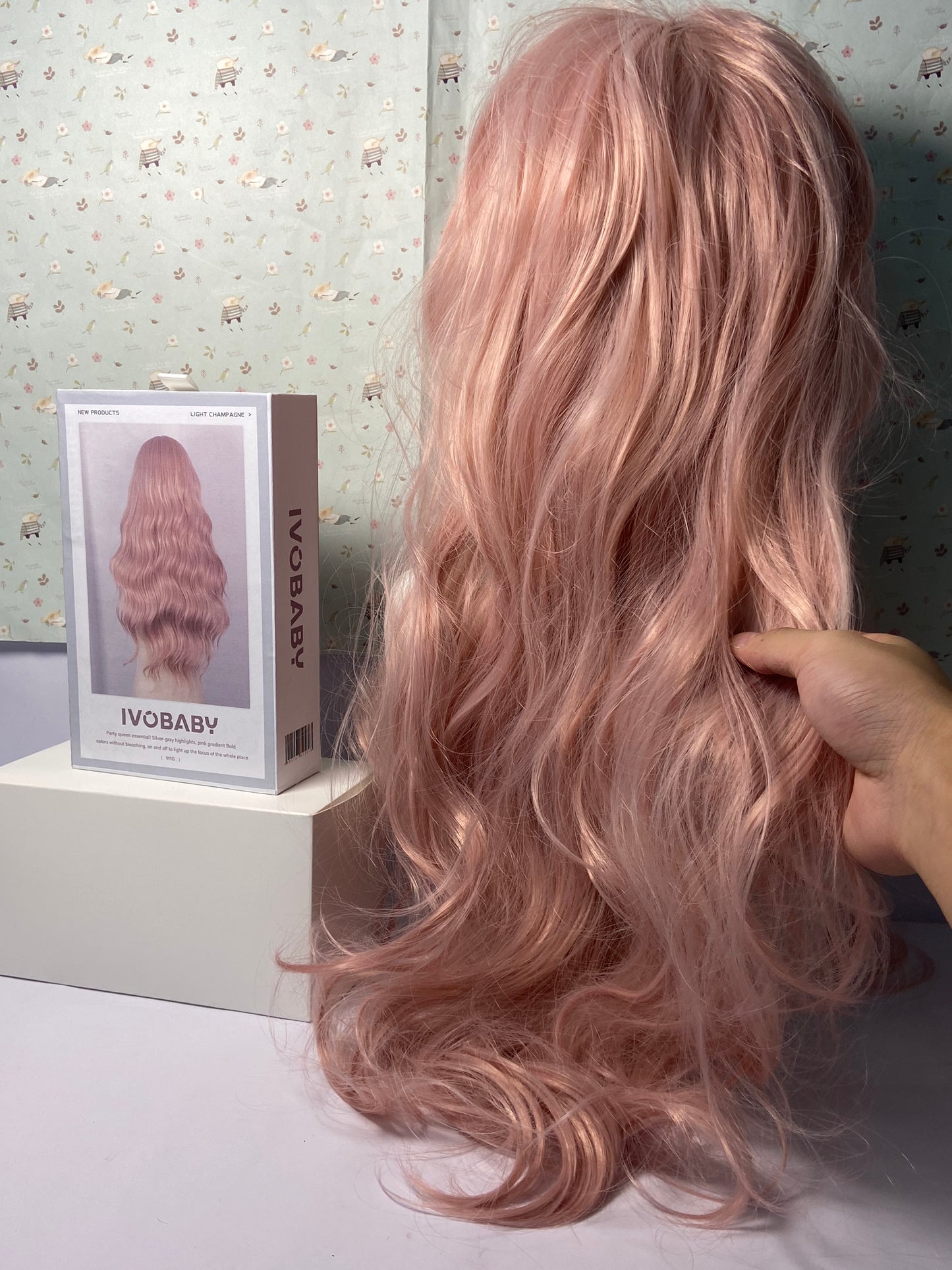 IVOBABY 80cm Long Curly Natural Hair Cosplay Wig with Bangs Colorful Halloween Costume Party Wigs for Women (Pink)
