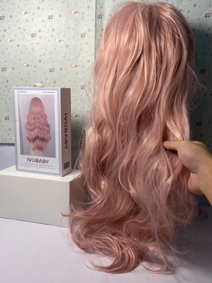 IVOBABY 80cm Long Curly Natural Hair Cosplay Wig with Bangs Colorful Halloween Costume Party Wigs for Women (Pink)