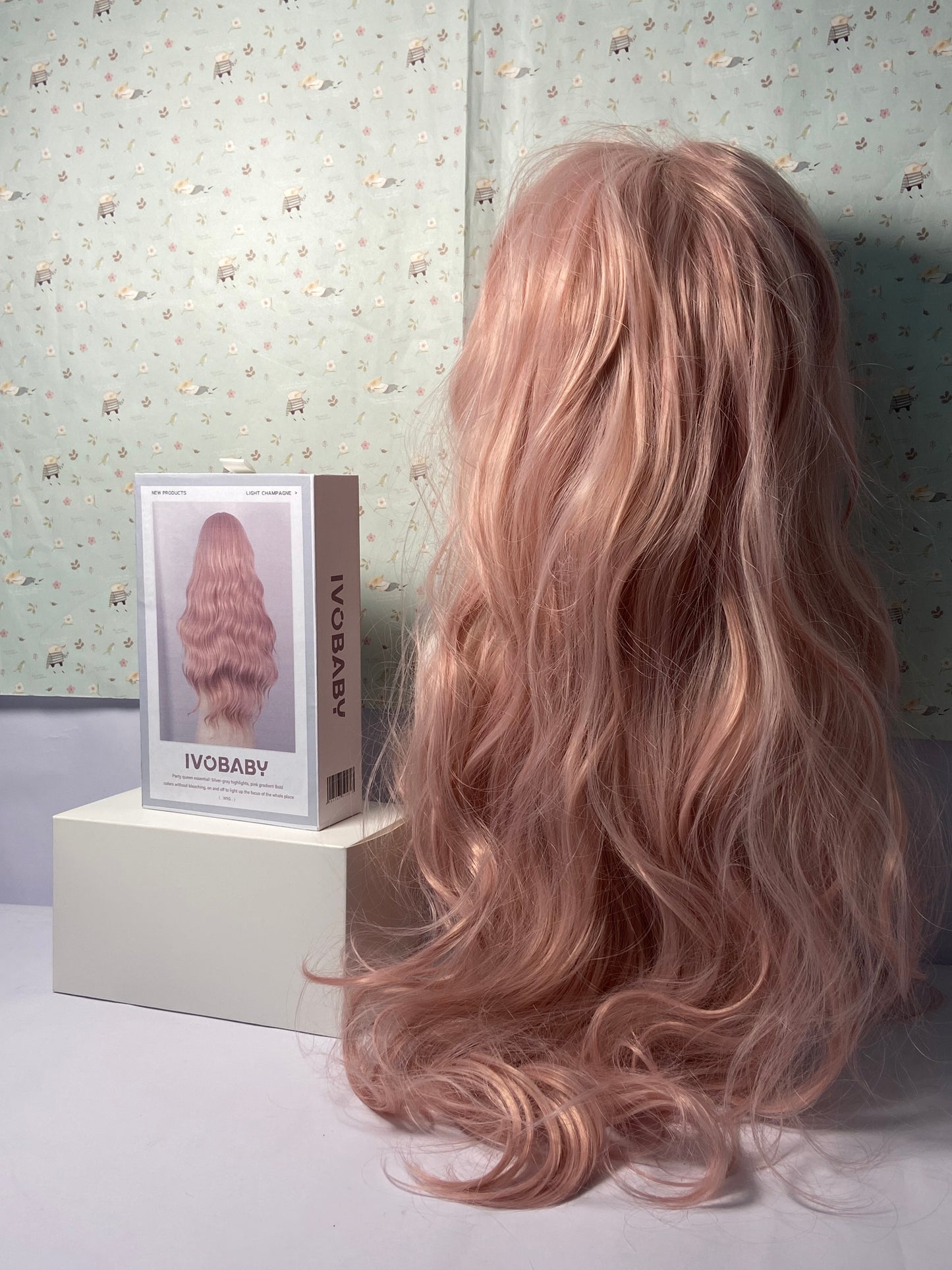 IVOBABY 80cm Long Curly Natural Hair Cosplay Wig with Bangs Colorful Halloween Costume Party Wigs for Women (Pink)