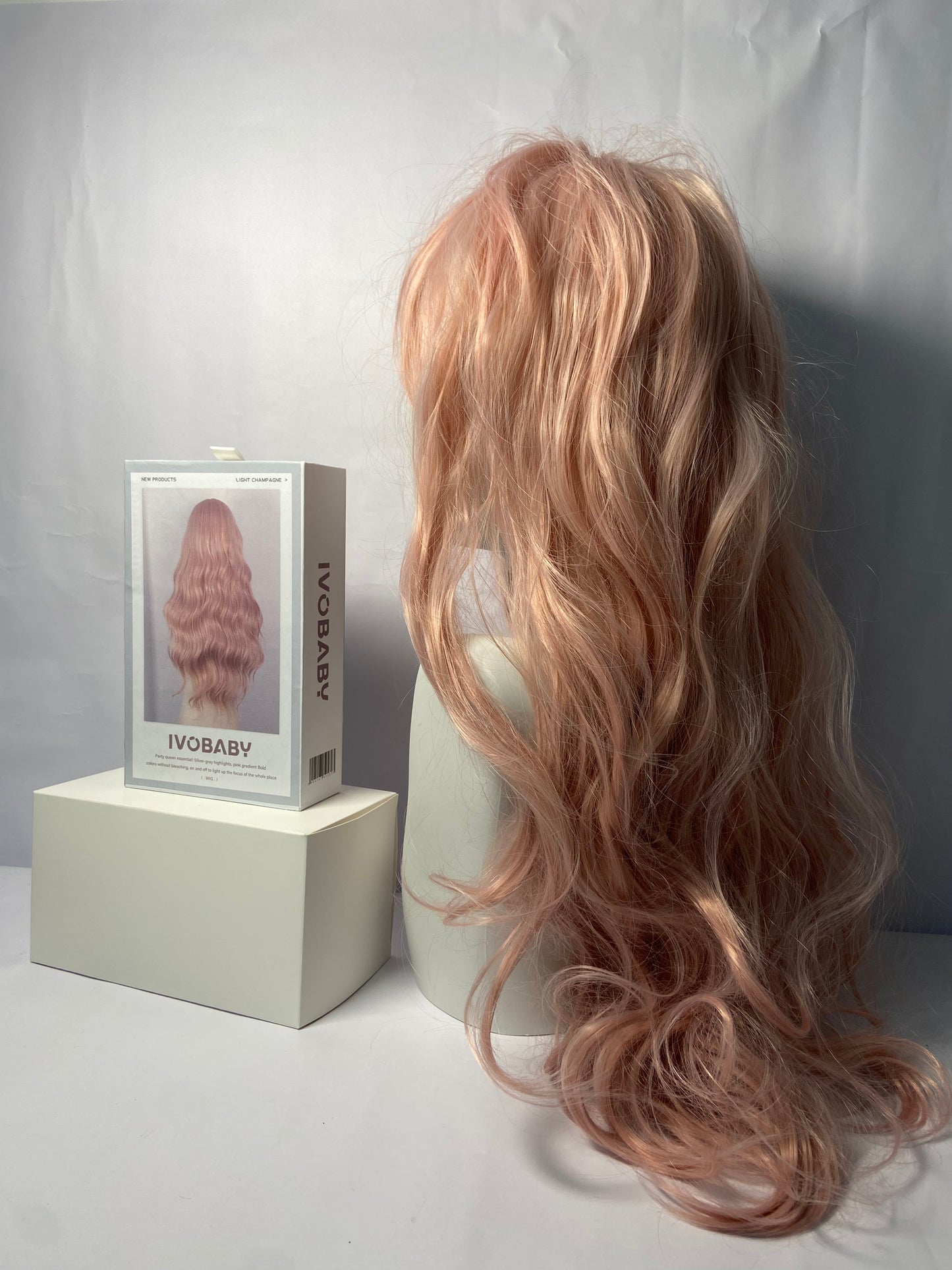 IVOBABY 80cm Long Curly Natural Hair Cosplay Wig with Bangs Colorful Halloween Costume Party Wigs for Women (Pink)