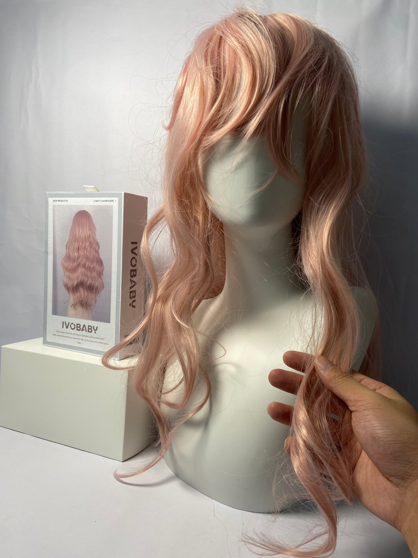 IVOBABY 80cm Long Curly Natural Hair Cosplay Wig with Bangs Colorful Halloween Costume Party Wigs for Women (Pink)