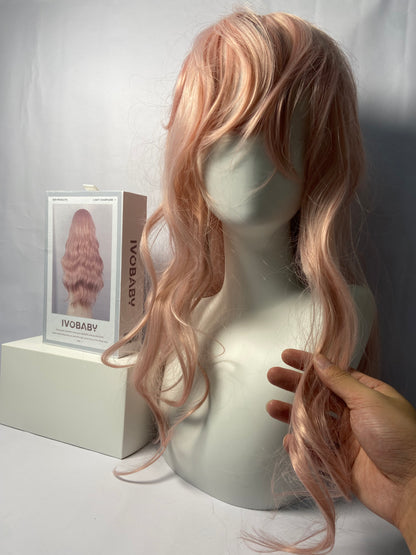 IVOBABY 80cm Long Curly Natural Hair Cosplay Wig with Bangs Colorful Halloween Costume Party Wigs for Women (Pink)