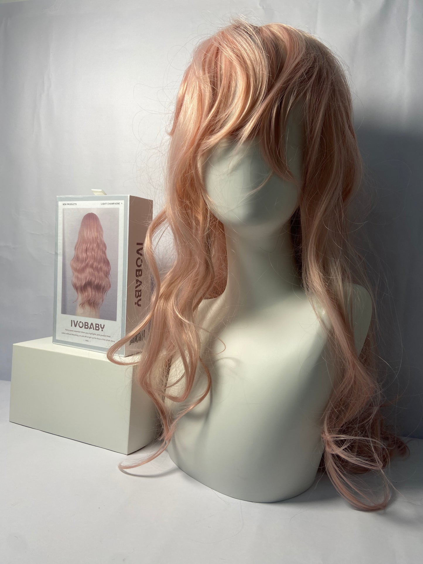 IVOBABY 80cm Long Curly Natural Hair Cosplay Wig with Bangs Colorful Halloween Costume Party Wigs for Women (Pink)