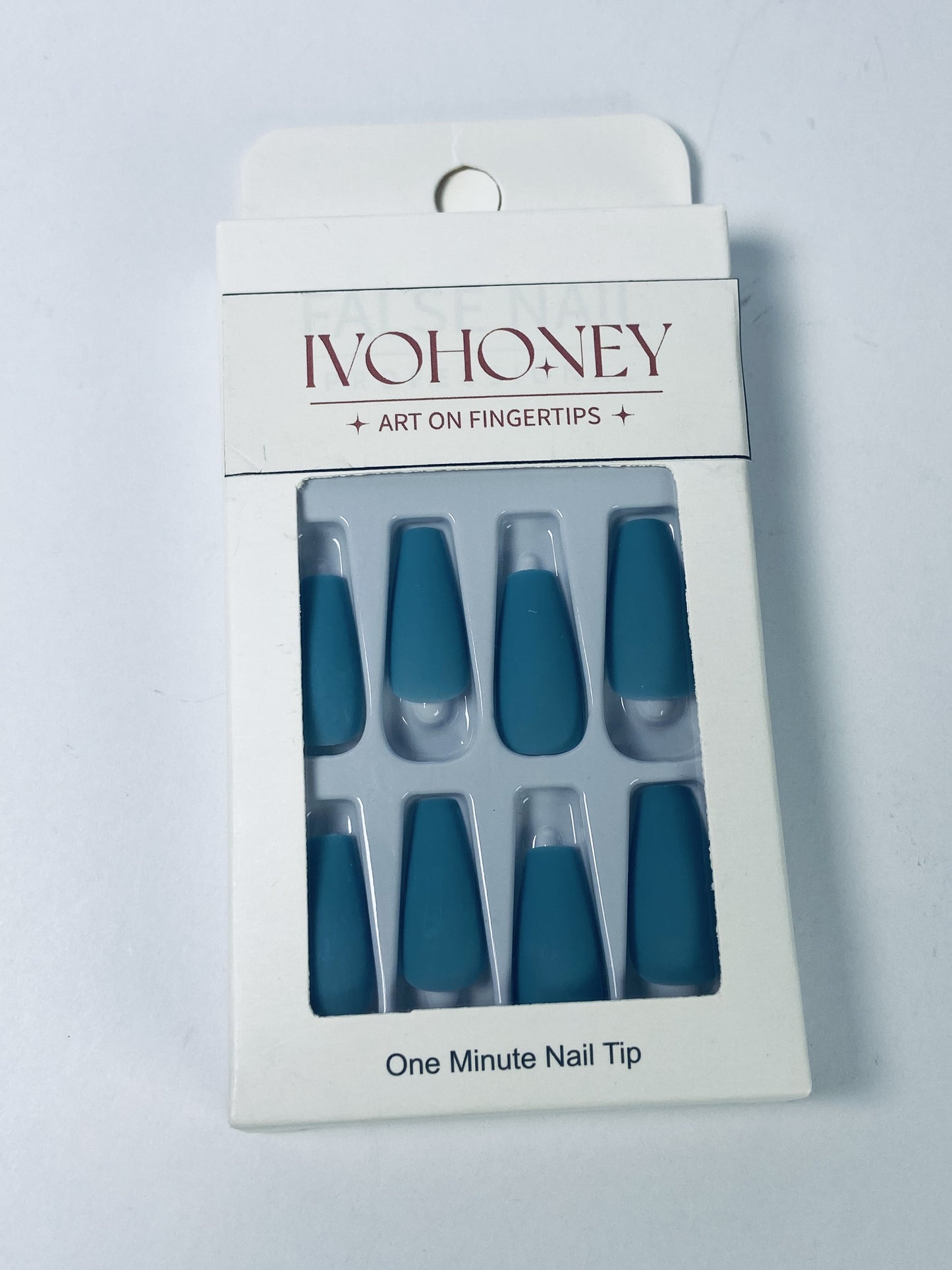 IVOHONEY Press on Nails Medium, Blue Almond Matte Handmade Fake Nails Reusable, Fit Perfectly Glue On Nails in 12 Sizes - 24 Pcs Soft Gel Almond Nails Kit for Women Girls, Easy for Home DIY Manicure