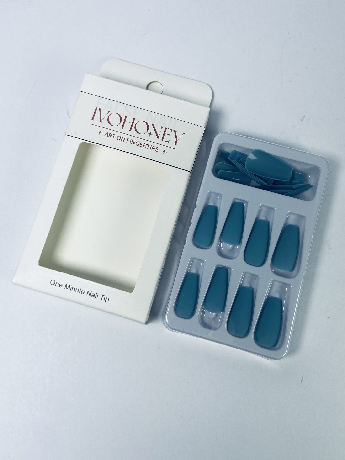 IVOHONEY Press on Nails Medium, Blue Almond Matte Handmade Fake Nails Reusable, Fit Perfectly Glue On Nails in 12 Sizes - 24 Pcs Soft Gel Almond Nails Kit for Women Girls, Easy for Home DIY Manicure