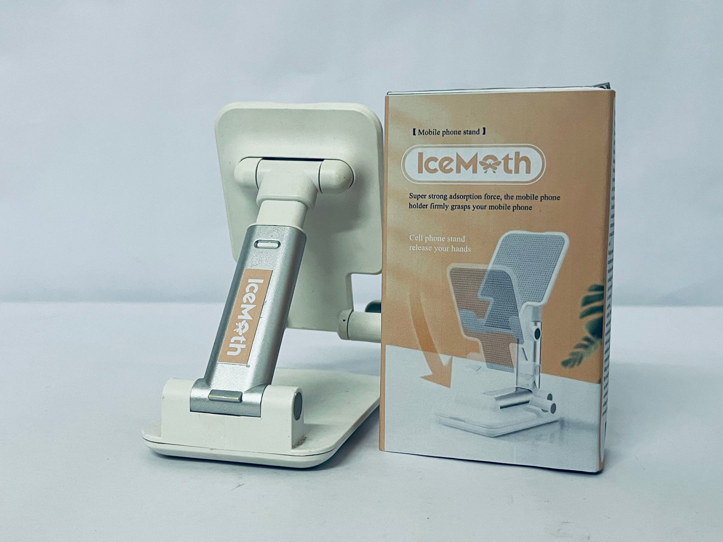 IceMoth Mobile Phone Holder, Portable Cell Phone Stand, Retractable Desktop Mobile Phone Placement Tool for Watching TV(White)