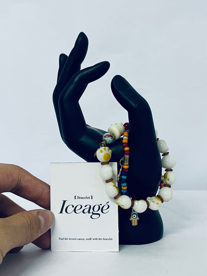 Iceage Bohemian Cat - Paw & Evil - Eye Beaded Bracelet