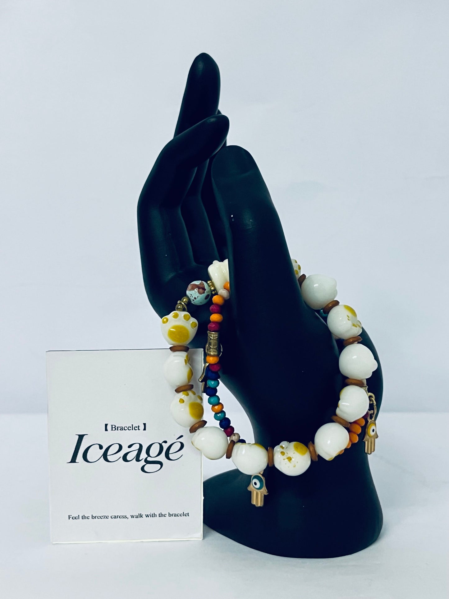 Iceage Bohemian Cat - Paw & Evil - Eye Beaded Bracelet