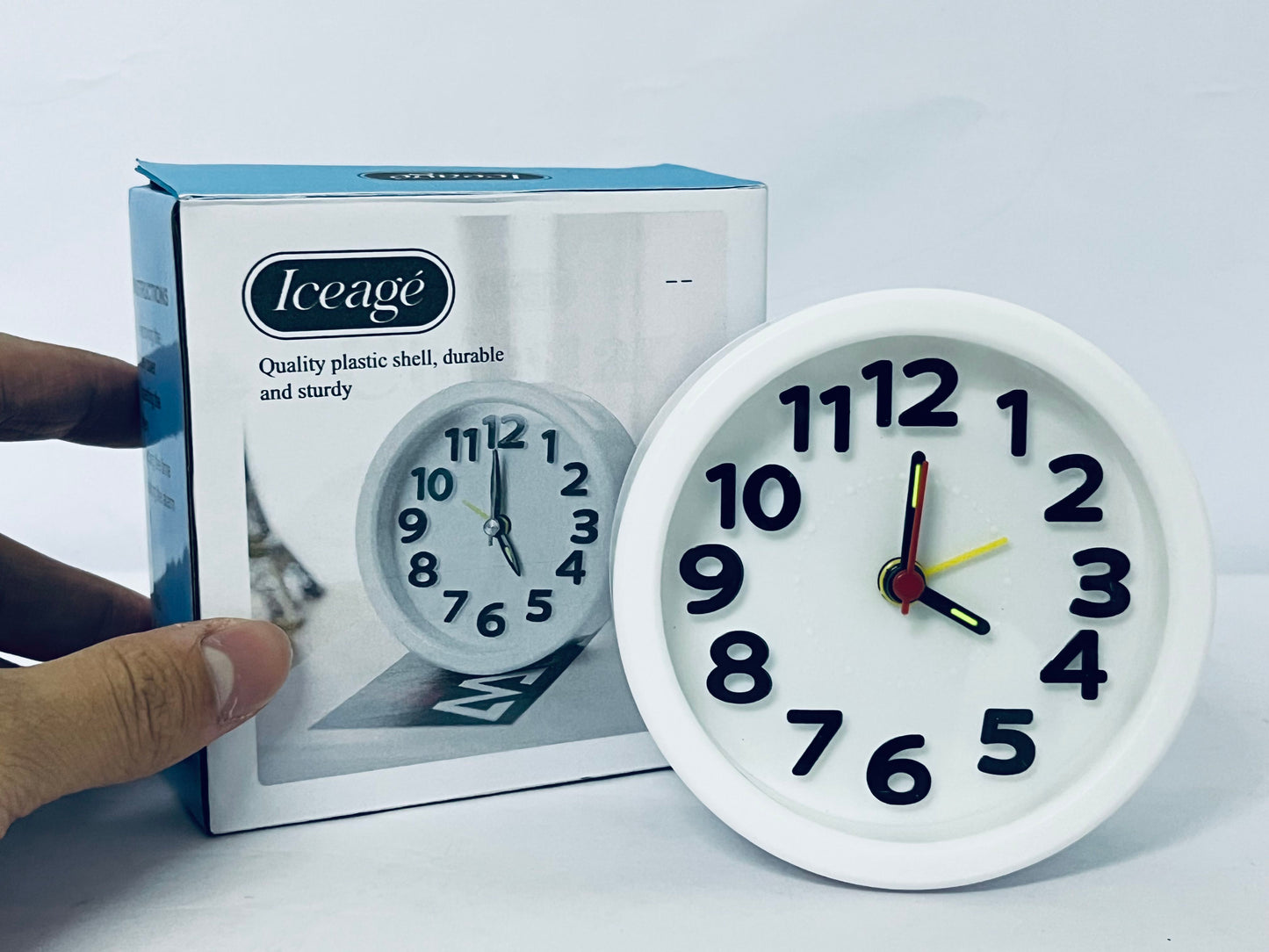 Iceage Rechargeable Hanging Alarm Clock Round Plastic Digital Clock Small Desktop Luminous Hour and Hand Easy to Alarm