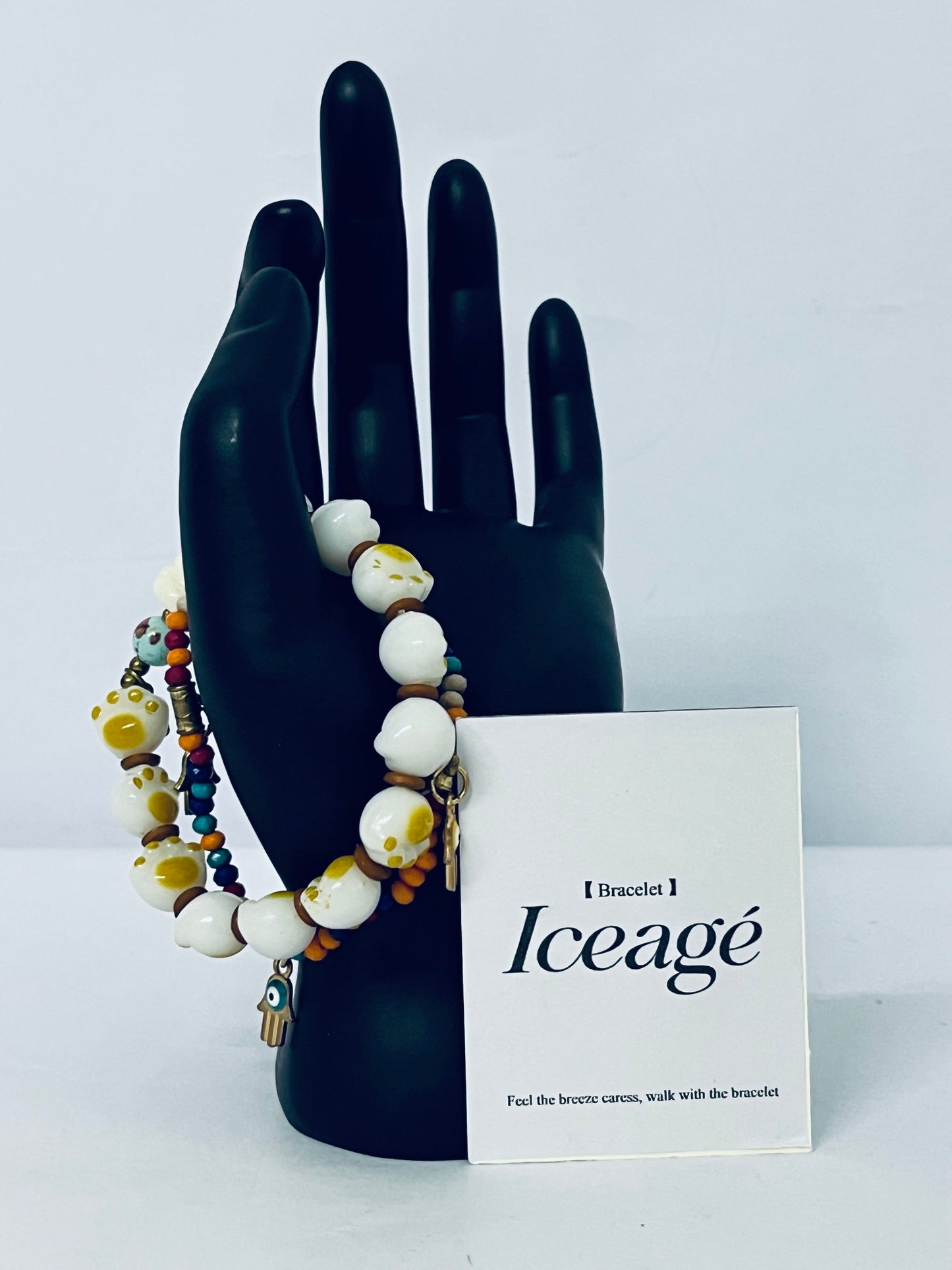 Iceage Bohemian Cat - Paw & Evil - Eye Beaded Bracelet