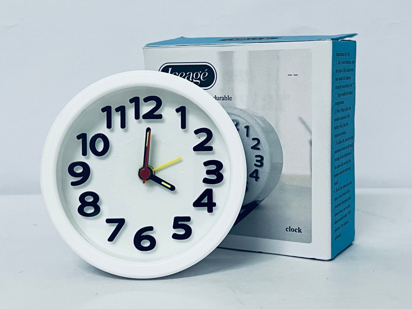 Iceage Rechargeable Hanging Alarm Clock Round Plastic Digital Clock Small Desktop Luminous Hour and Hand Easy to Alarm