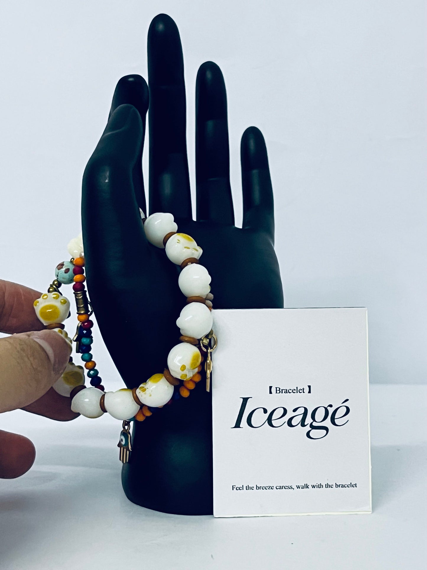 Iceage Bohemian Cat - Paw & Evil - Eye Beaded Bracelet