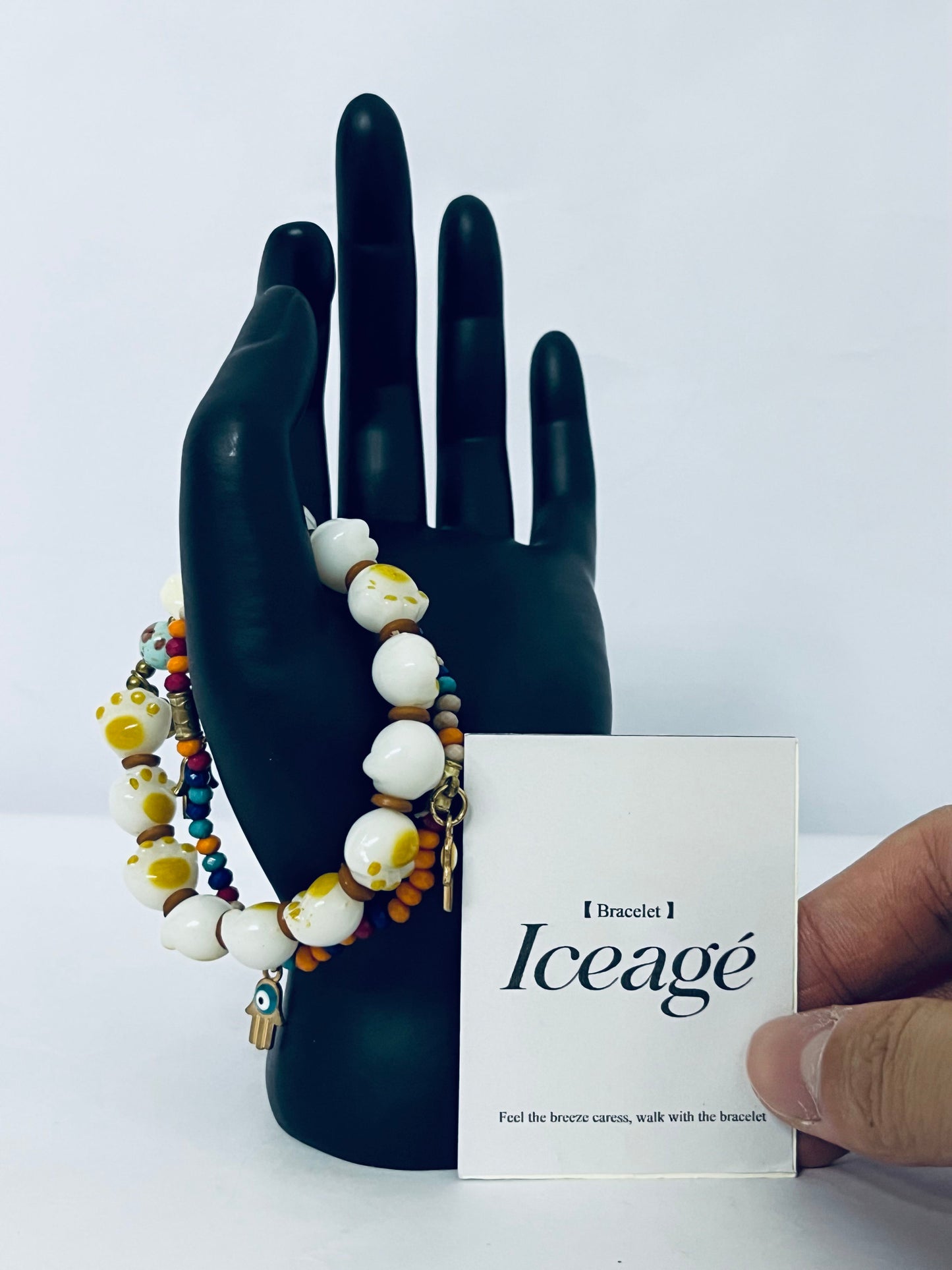 Iceage Bohemian Cat - Paw & Evil - Eye Beaded Bracelet