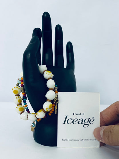 Iceage Bohemian Cat - Paw & Evil - Eye Beaded Bracelet