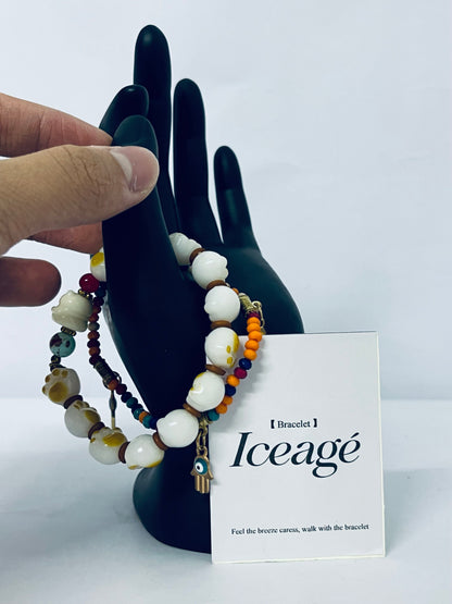 Iceage Bohemian Cat - Paw & Evil - Eye Beaded Bracelet