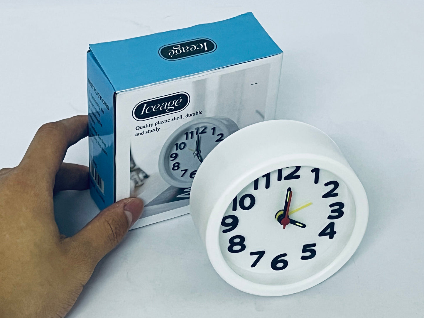 Iceage Rechargeable Hanging Alarm Clock Round Plastic Digital Clock Small Desktop Luminous Hour and Hand Easy to Alarm