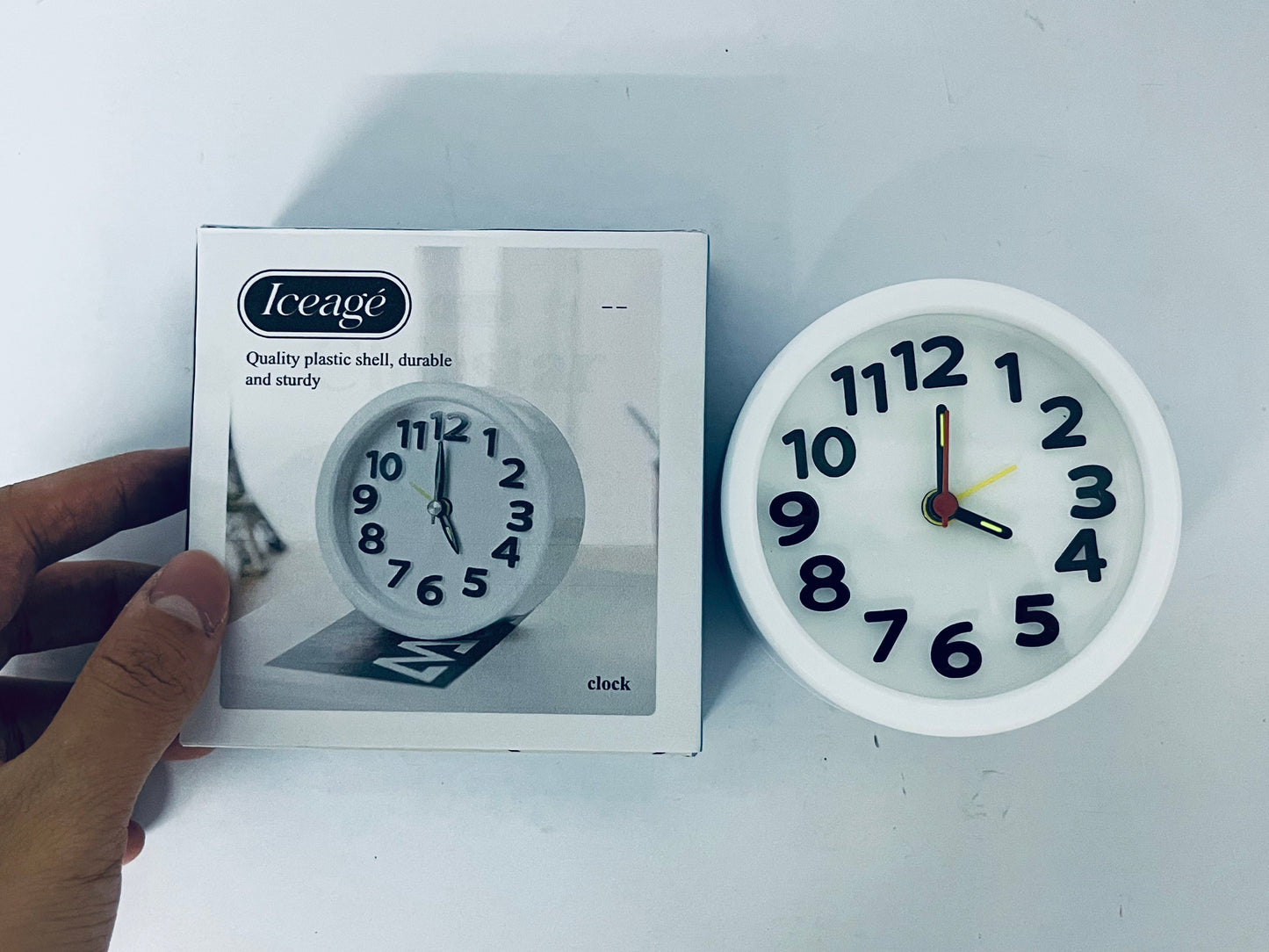 Iceage Rechargeable Hanging Alarm Clock Round Plastic Digital Clock Small Desktop Luminous Hour and Hand Easy to Alarm