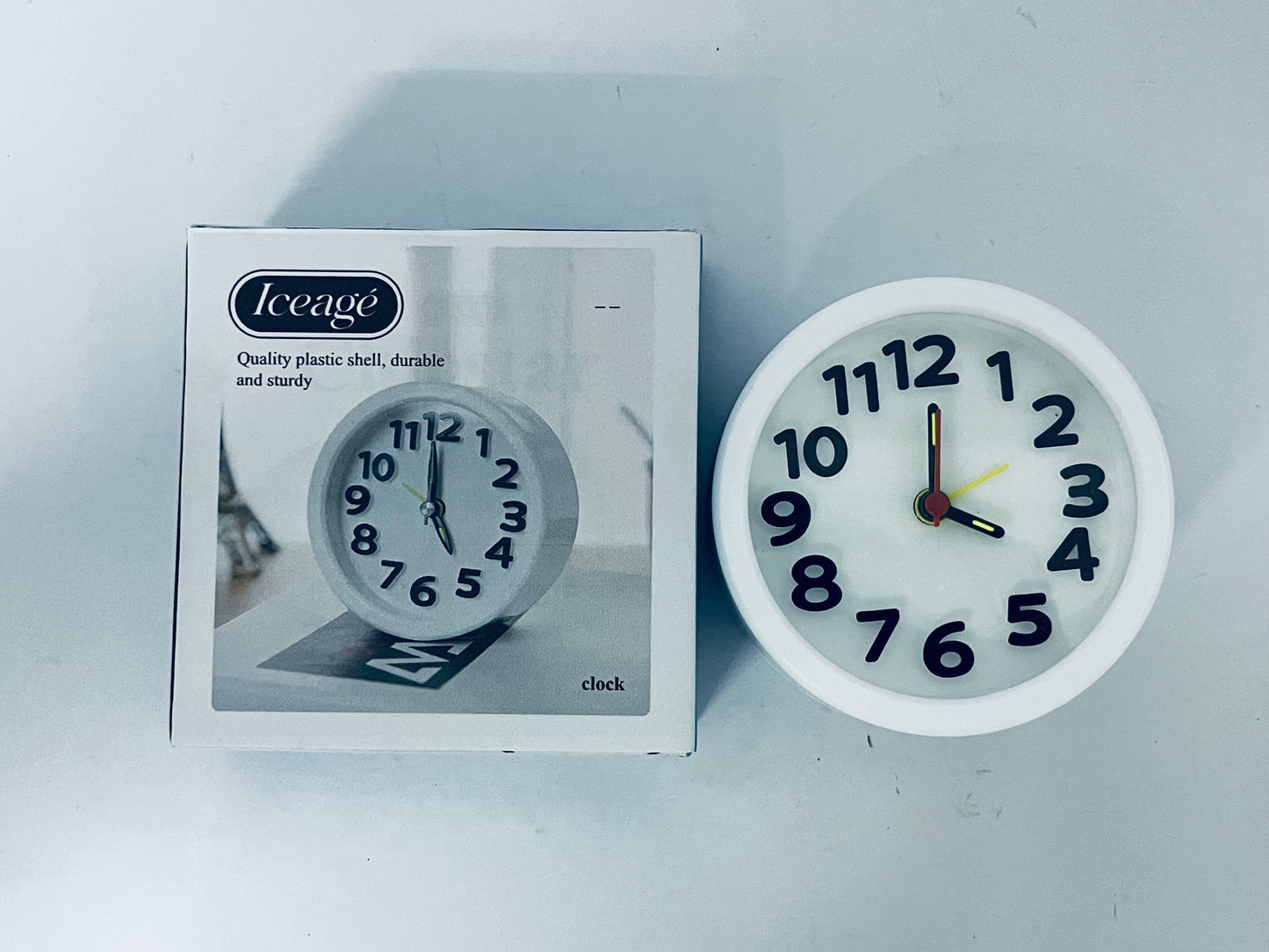 Iceage Rechargeable Hanging Alarm Clock Round Plastic Digital Clock Small Desktop Luminous Hour and Hand Easy to Alarm