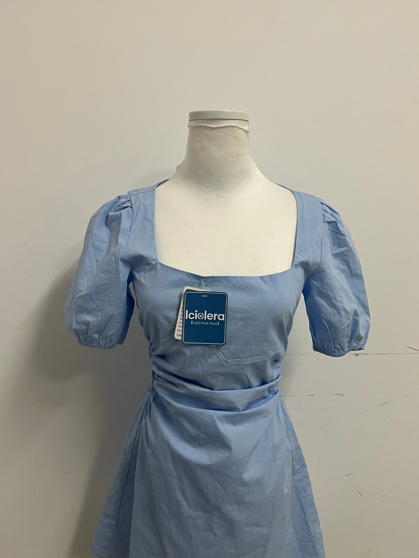Iciolera Light Blue Square Neck Puff Sleeve Dress A Fresh & Sweet Essential for Daily Outfits