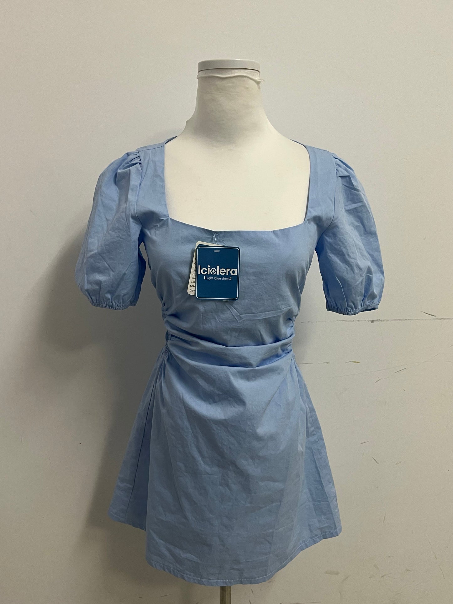 Iciolera Light Blue Square Neck Puff Sleeve Dress A Fresh & Sweet Essential for Daily Outfits