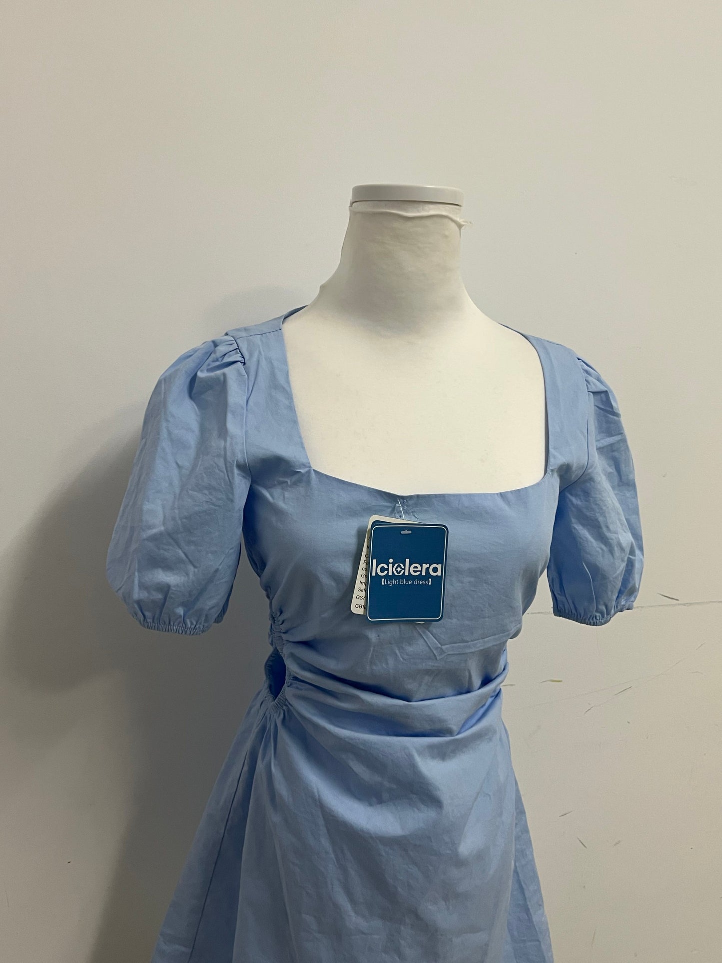 Iciolera Light Blue Square Neck Puff Sleeve Dress A Fresh & Sweet Essential for Daily Outfits