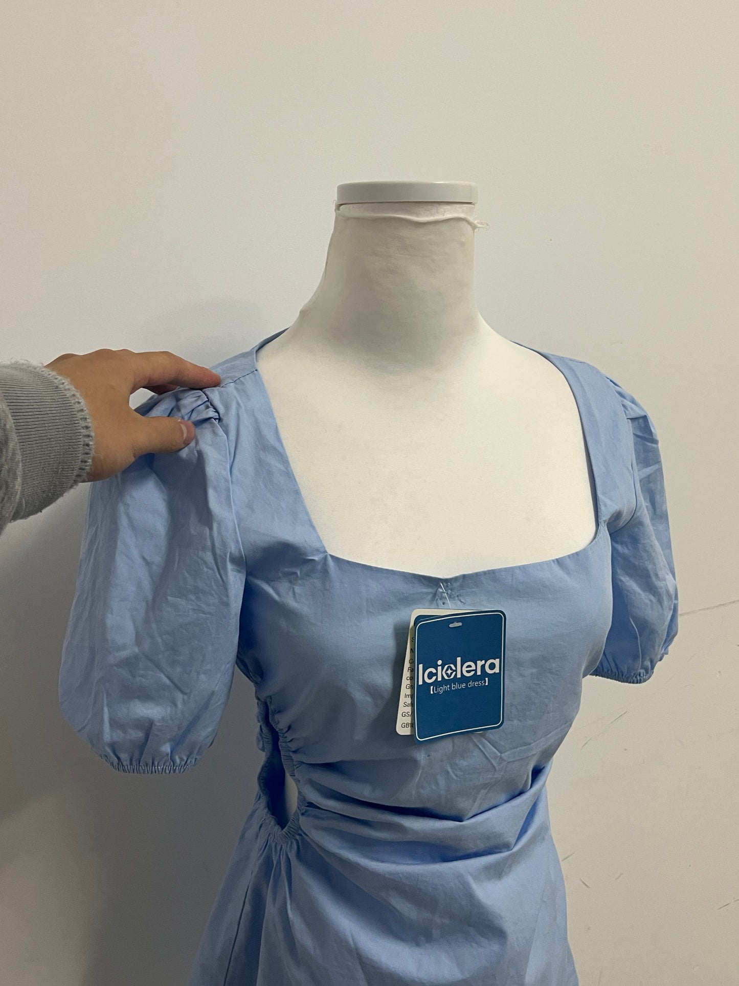 Iciolera Light Blue Square Neck Puff Sleeve Dress A Fresh & Sweet Essential for Daily Outfits