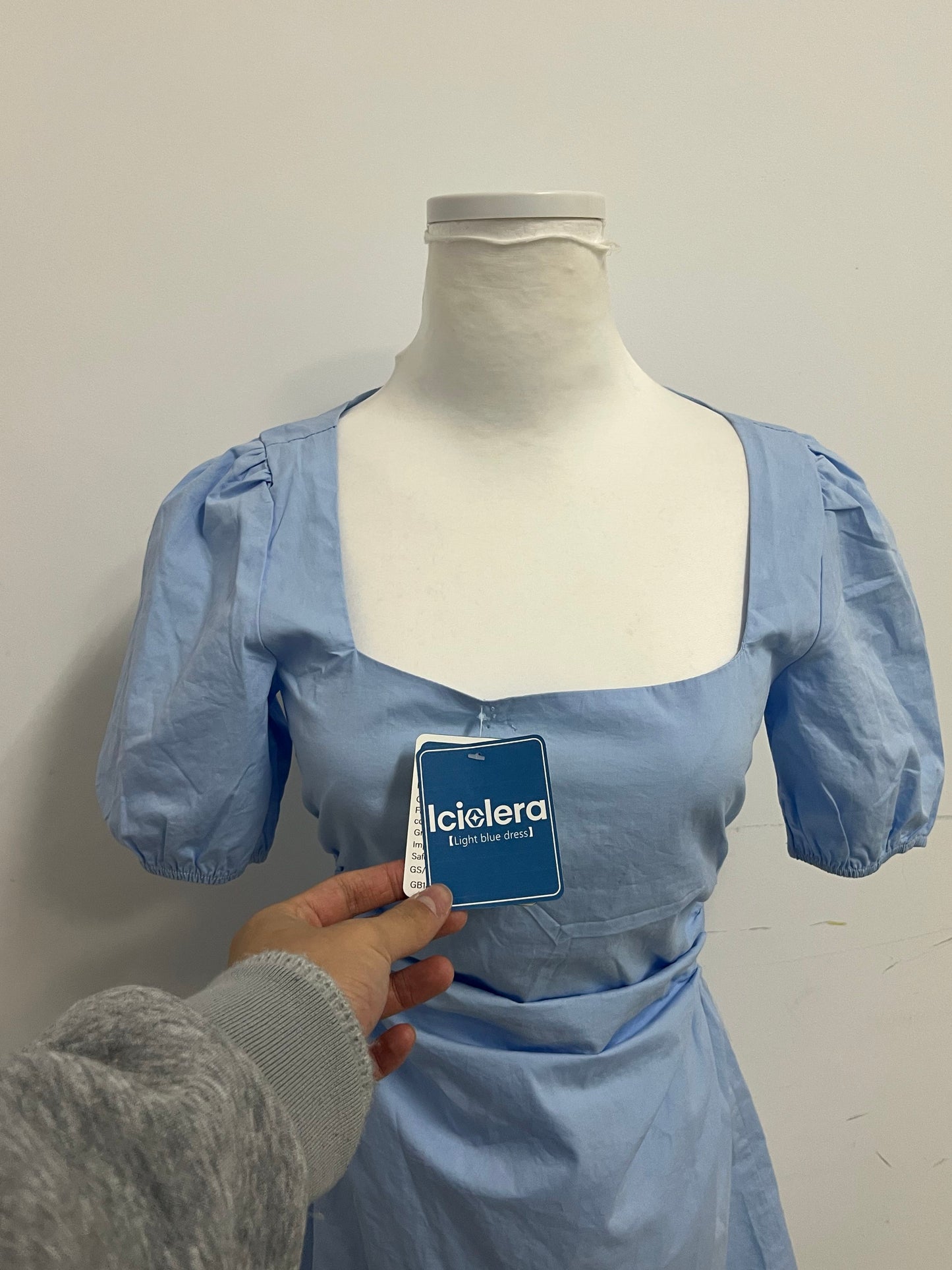 Iciolera Light Blue Square Neck Puff Sleeve Dress A Fresh & Sweet Essential for Daily Outfits
