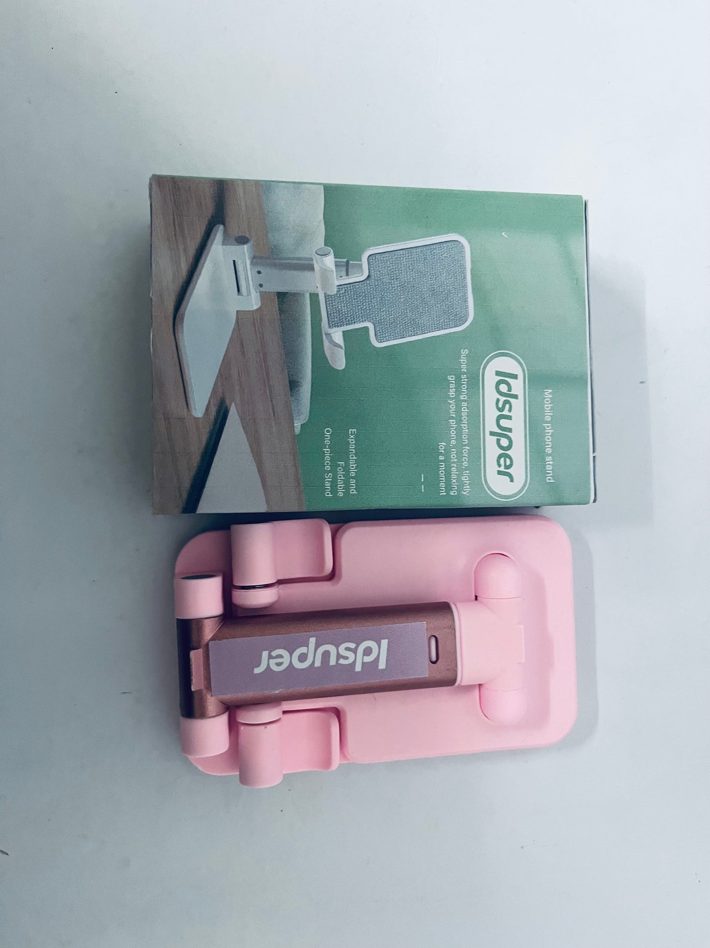 Idsuper Phone Stand, Angle Height Adjustable Cell Phone Holder with Silicon Pad for Desk Fully Forldable Mobile Phone Holder Compatible with All Mobile Phones,  (Pink)