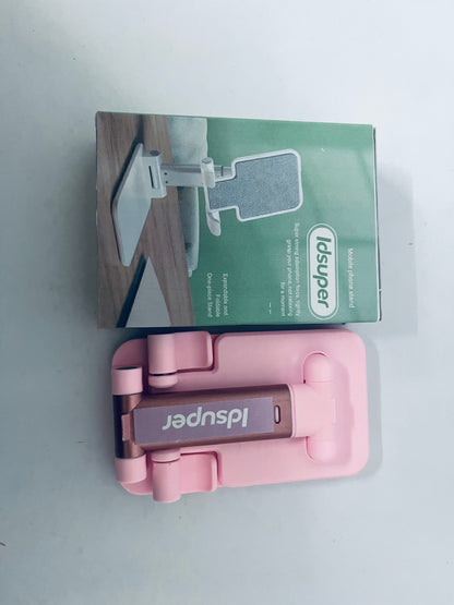 Idsuper Phone Stand, Angle Height Adjustable Cell Phone Holder with Silicon Pad for Desk Fully Forldable Mobile Phone Holder Compatible with All Mobile Phones,  (Pink)