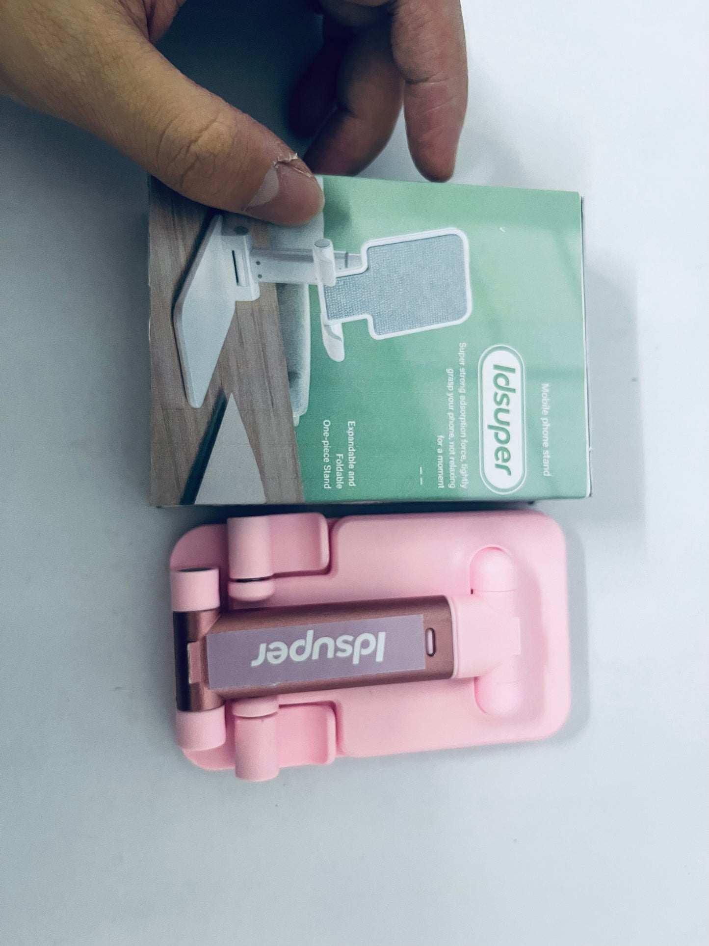 Idsuper Phone Stand, Angle Height Adjustable Cell Phone Holder with Silicon Pad for Desk Fully Forldable Mobile Phone Holder Compatible with All Mobile Phones,  (Pink)