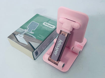 Idsuper Phone Stand, Angle Height Adjustable Cell Phone Holder with Silicon Pad for Desk Fully Forldable Mobile Phone Holder Compatible with All Mobile Phones,  (Pink)